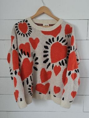 Bibi Cream Sweater Heart Pattern